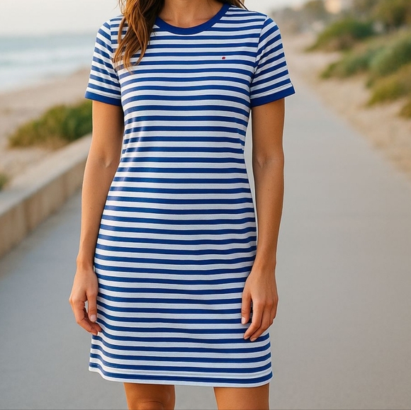 Tommy Hilfiger Blue and White Midi Dress, Pit-Pit 36"  Cotton & Elastane, Beach! - Picture 1 of 12